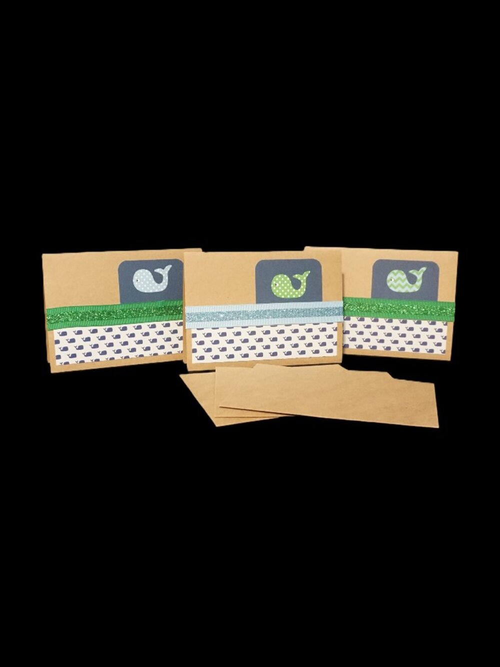 Set of 3 Kraft Nautical Whale Themed Kraft Handmade Note Cards